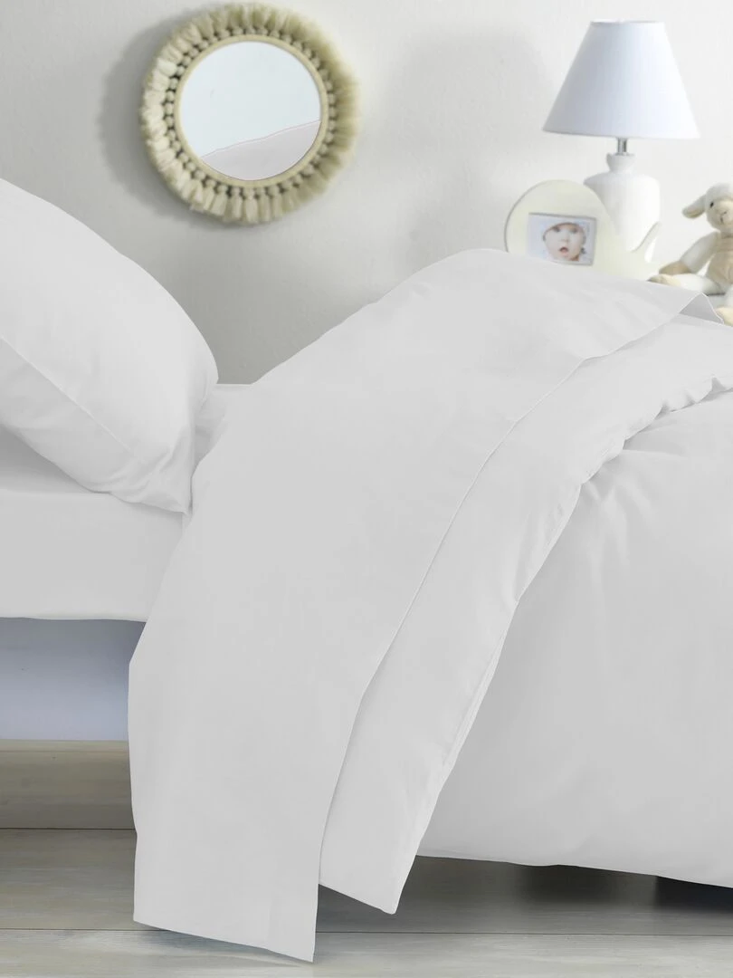 Drap dousse lit bébé 60x120 cm 100% coton Bio 'P'tit Basile' Blanc