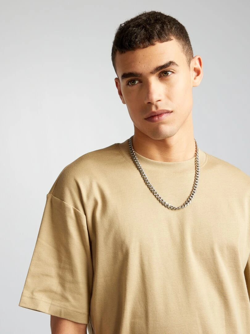 T shirt col rond en coton   Beige