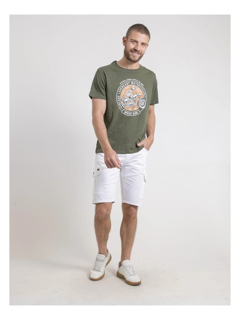 T shirt col rond pur coton NELIZIO   Kaki