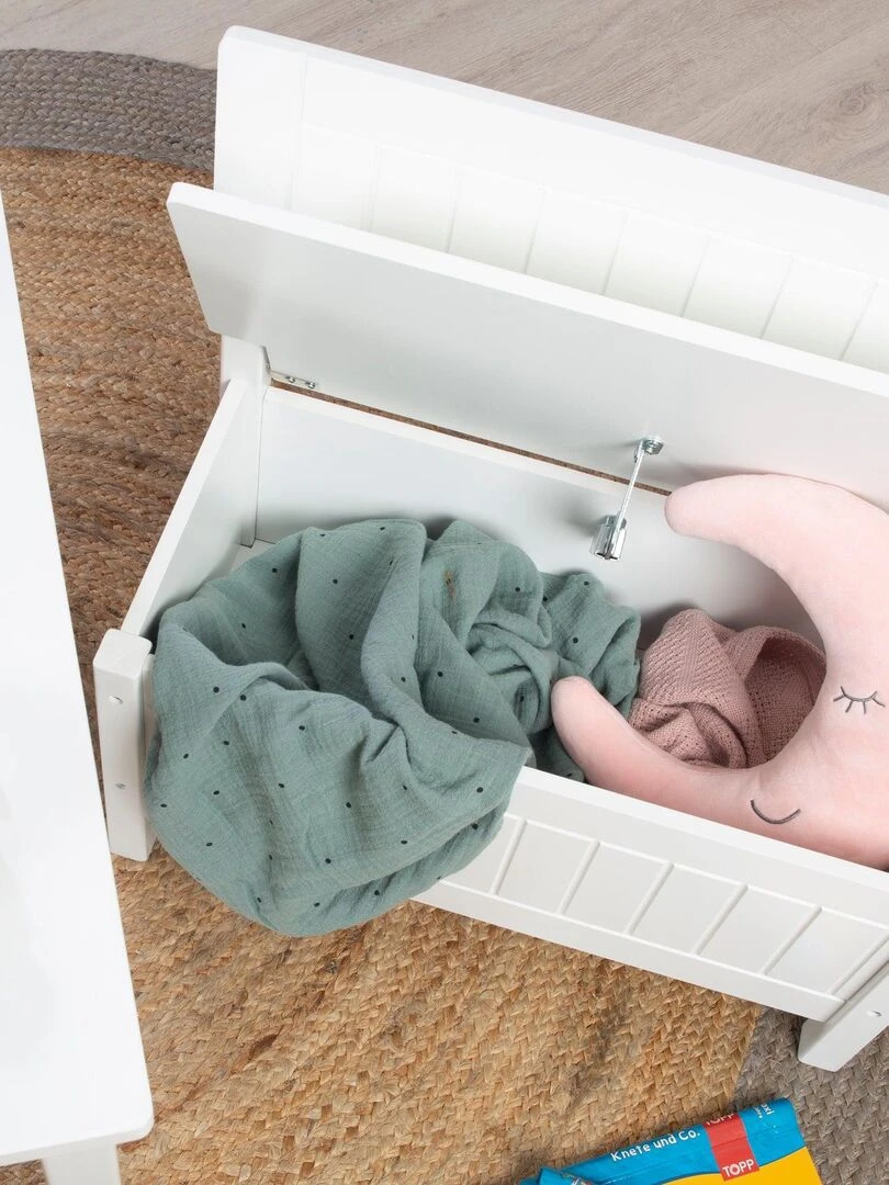 ROBA Banc Coffre à Jouets pour Enfant en Bois Banc de Rangement Fermeture Douce Blanc Blanc