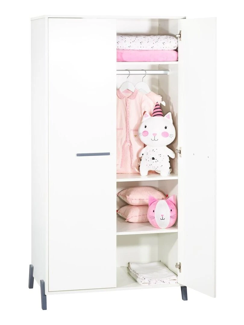 Armoire bébé 2 portes sur pieds en bois blanc   BABYPRICE   Blanc Gris