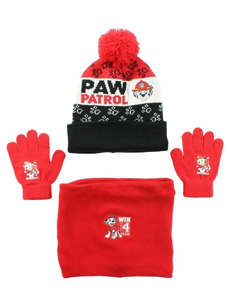 Paw Patrol Bonnet gant snood garçon Imprimé La Pat' Patrouille Rouge