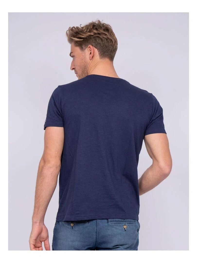 T shirt col rond pur coton NIDEEP   Bleu marine