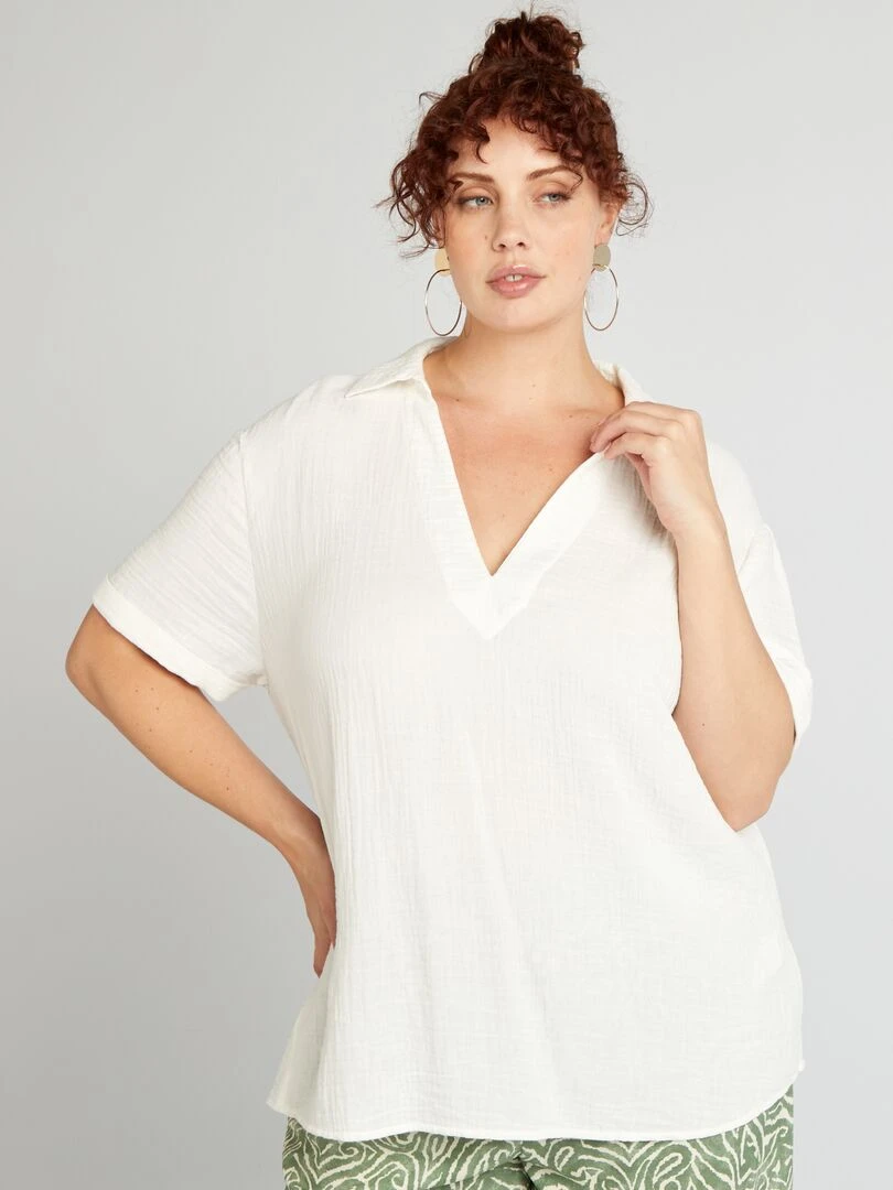 Blouse unie en gaze de coton blanc