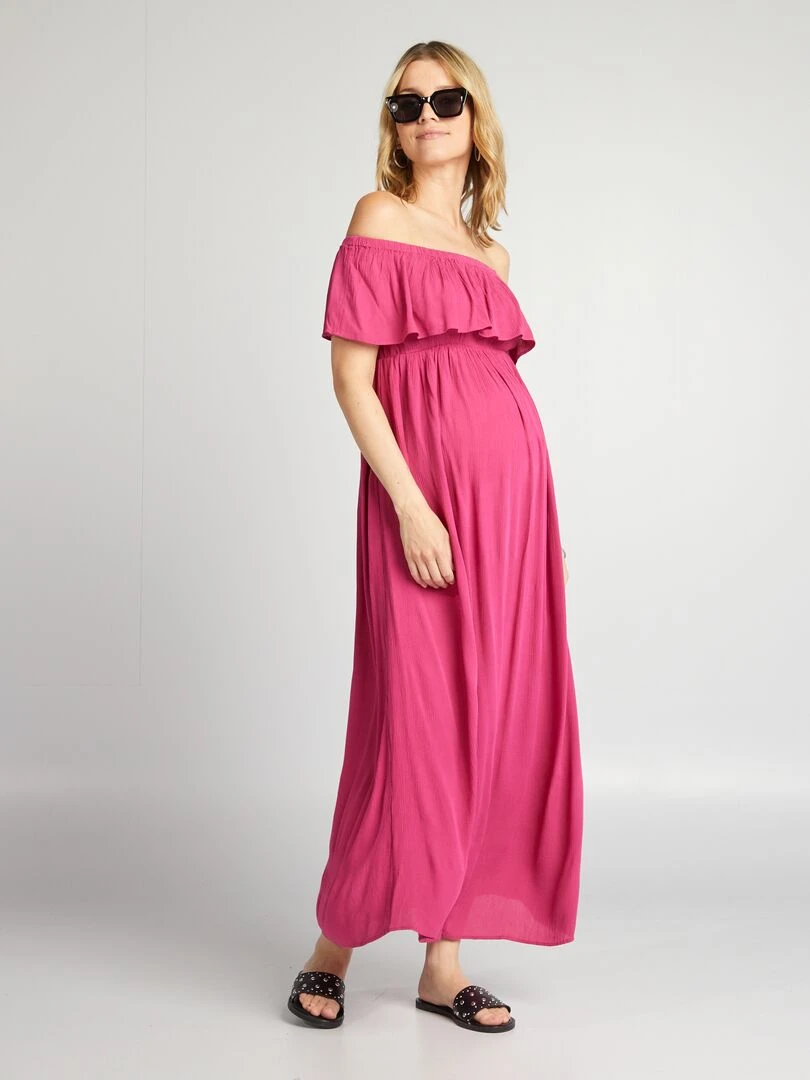Robe grossesse à col bardot   Rose
