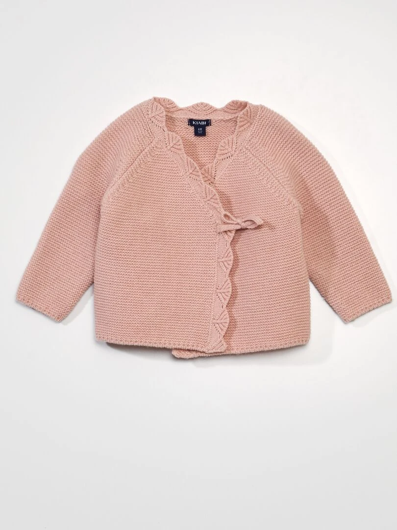 Gilet cache coeur en point mousse rose