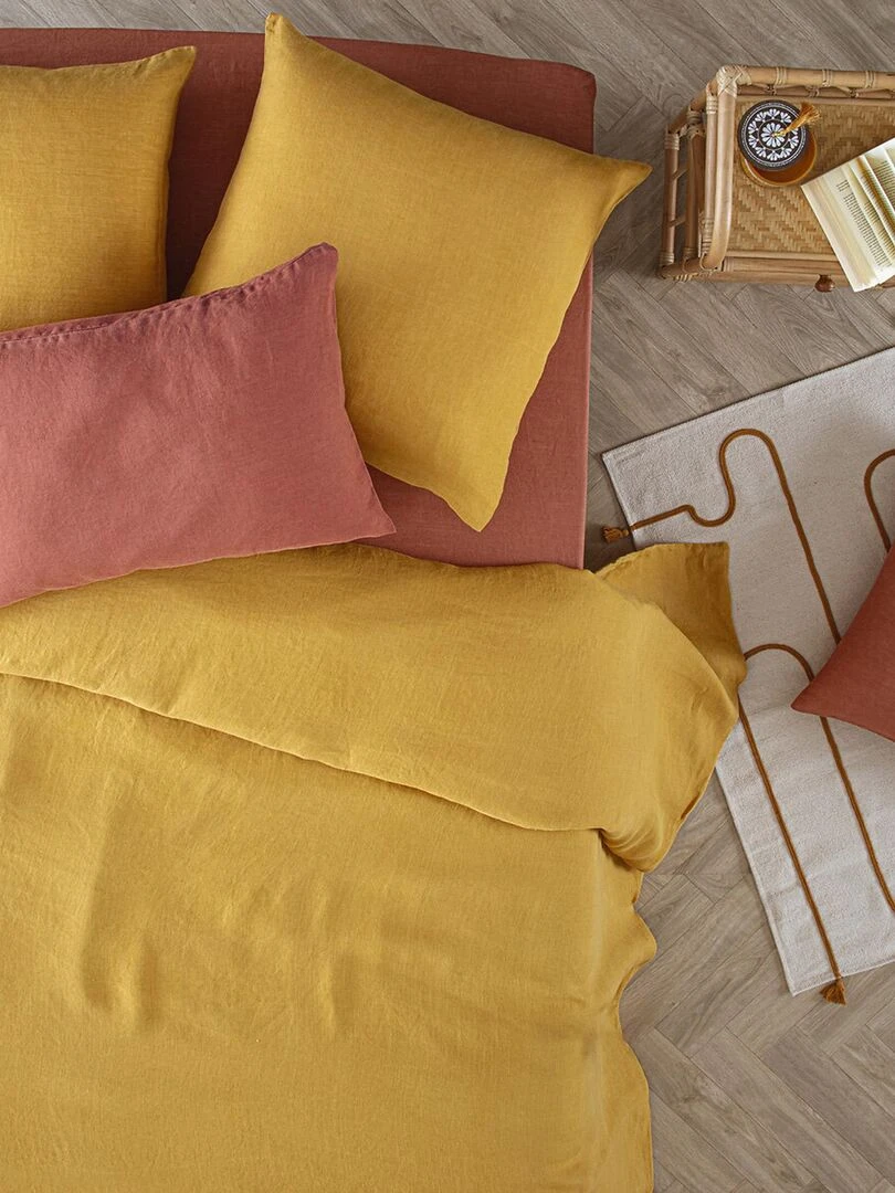 Housse de couette en 100% lin   Jaune