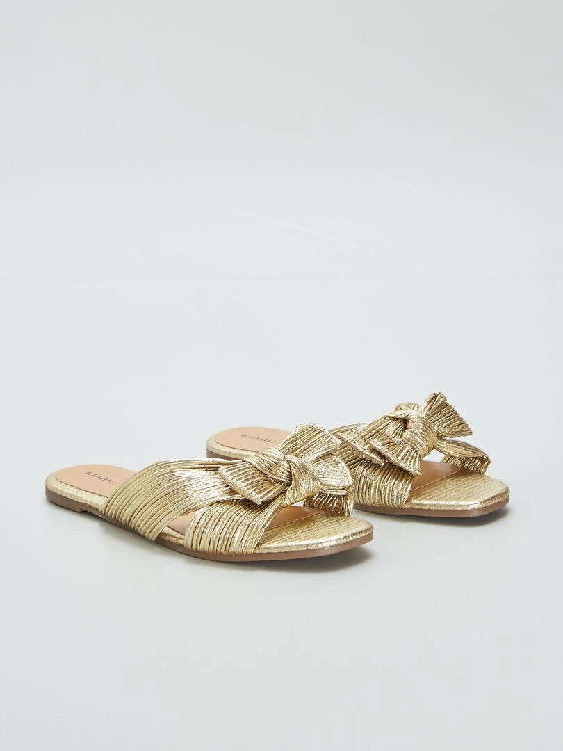 Mules avec nœud en satin Doré