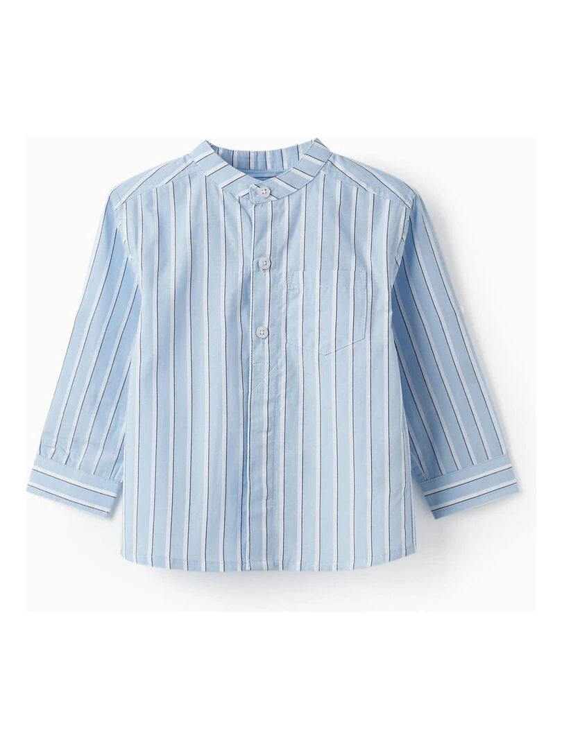 Chemise en coton à rayures pour bébé garçon manches longues CÉRÉMONIE Bleu clair