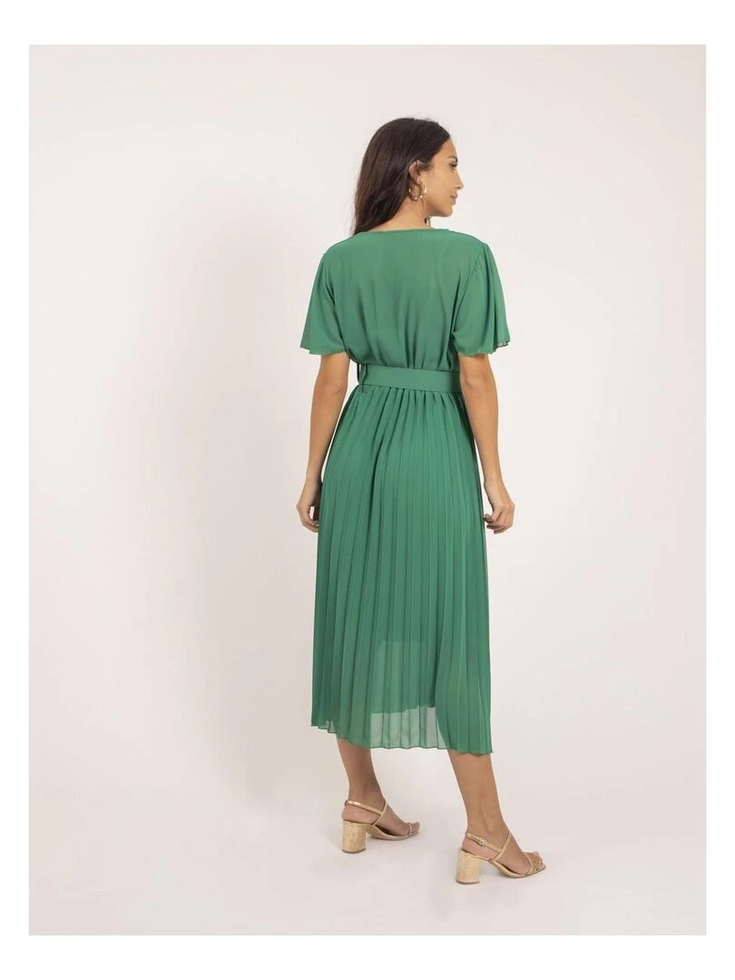 Robe midi plissée et ceinture ISALA Vert