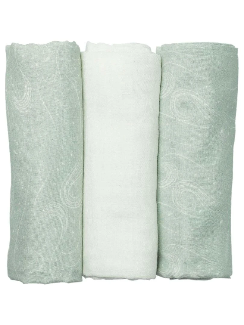 Lot de 3 langes 70x70 bébé Trois Kilos Sept Vert