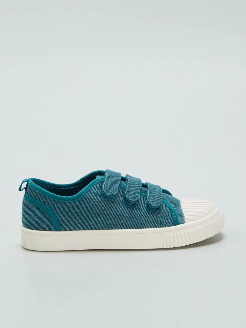 Baskets basses en toile denim à scratchs Bleu
