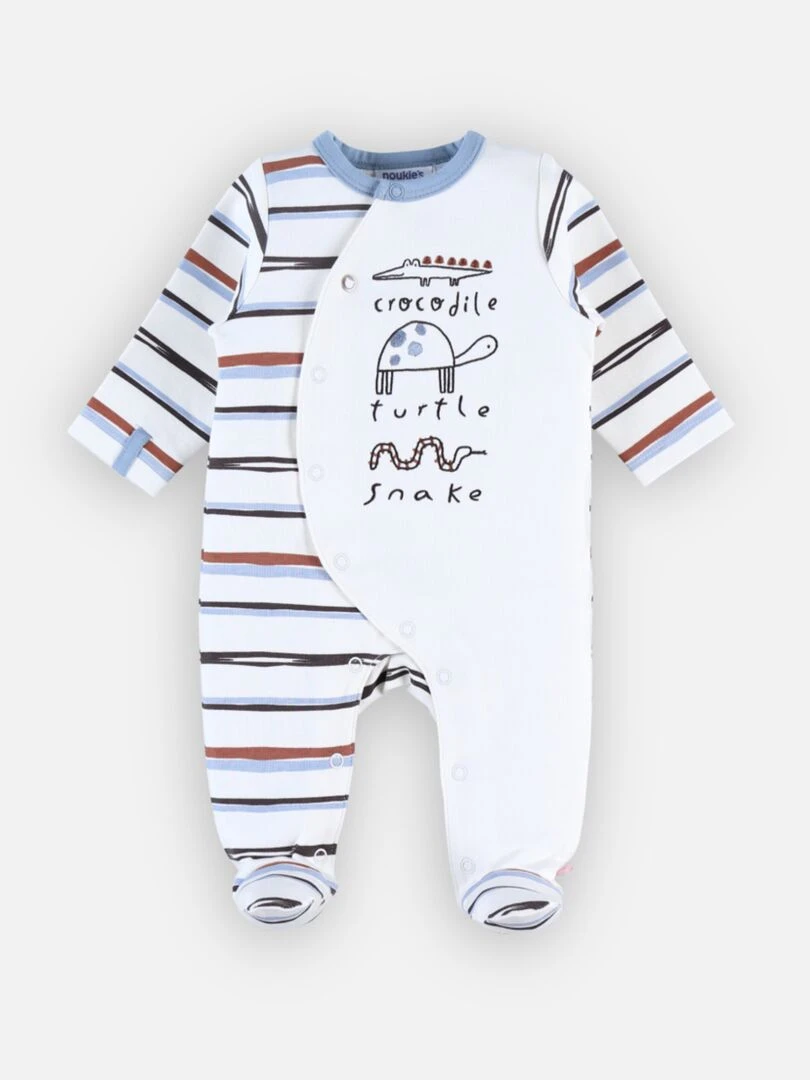 Pyjama 1 pièce rayé en interlock  écru/bleu   Noukie's   Blanc