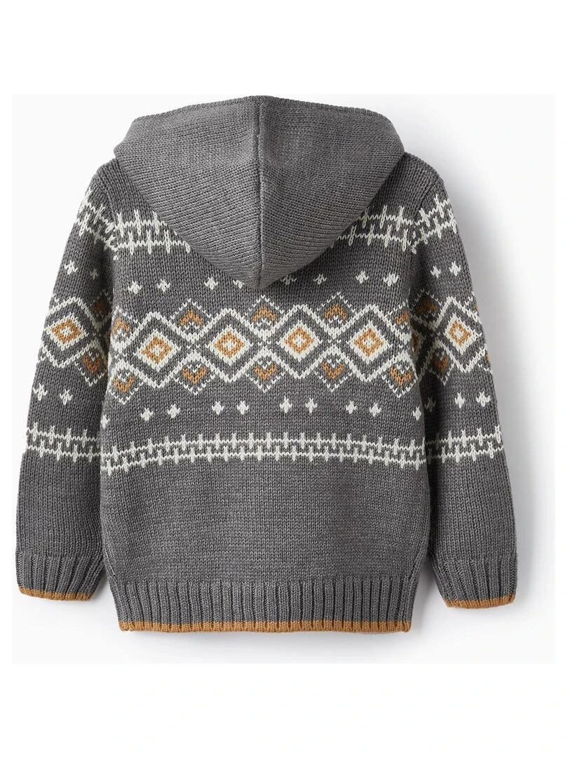 Manteau à Capuche en Maille Jacquard pour Garçon NOËL Gris foncé