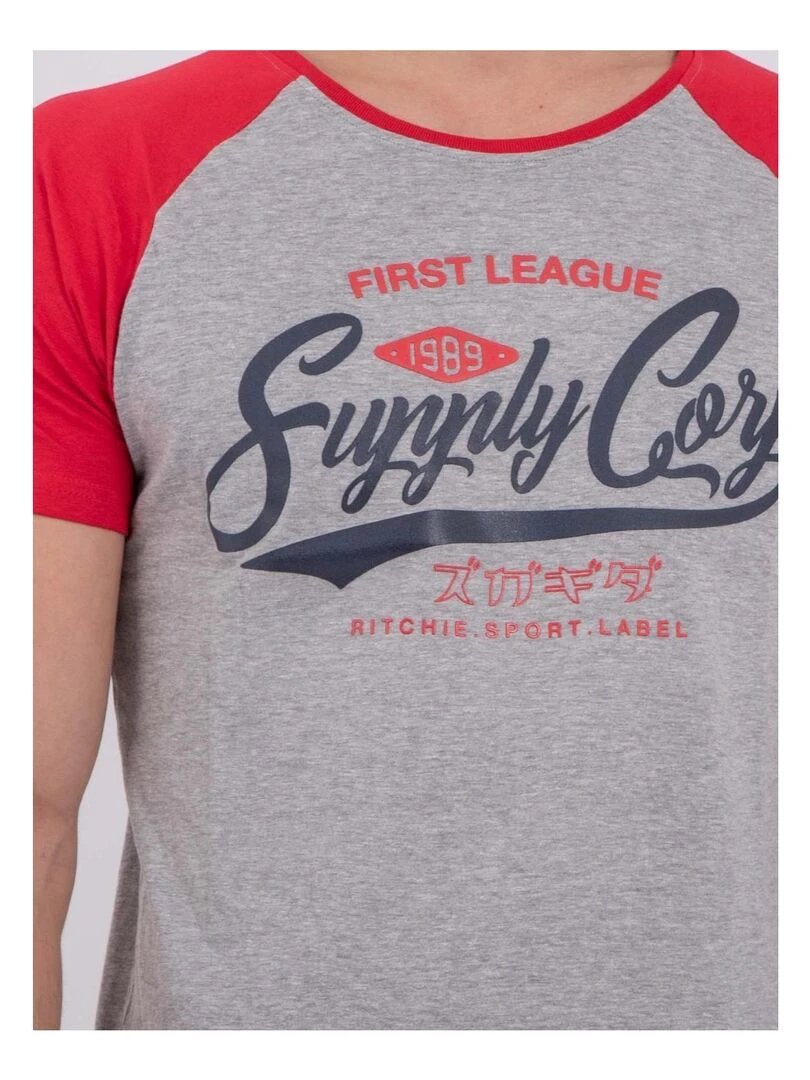 T shirt col rond pur coton NECHIN   Rouge