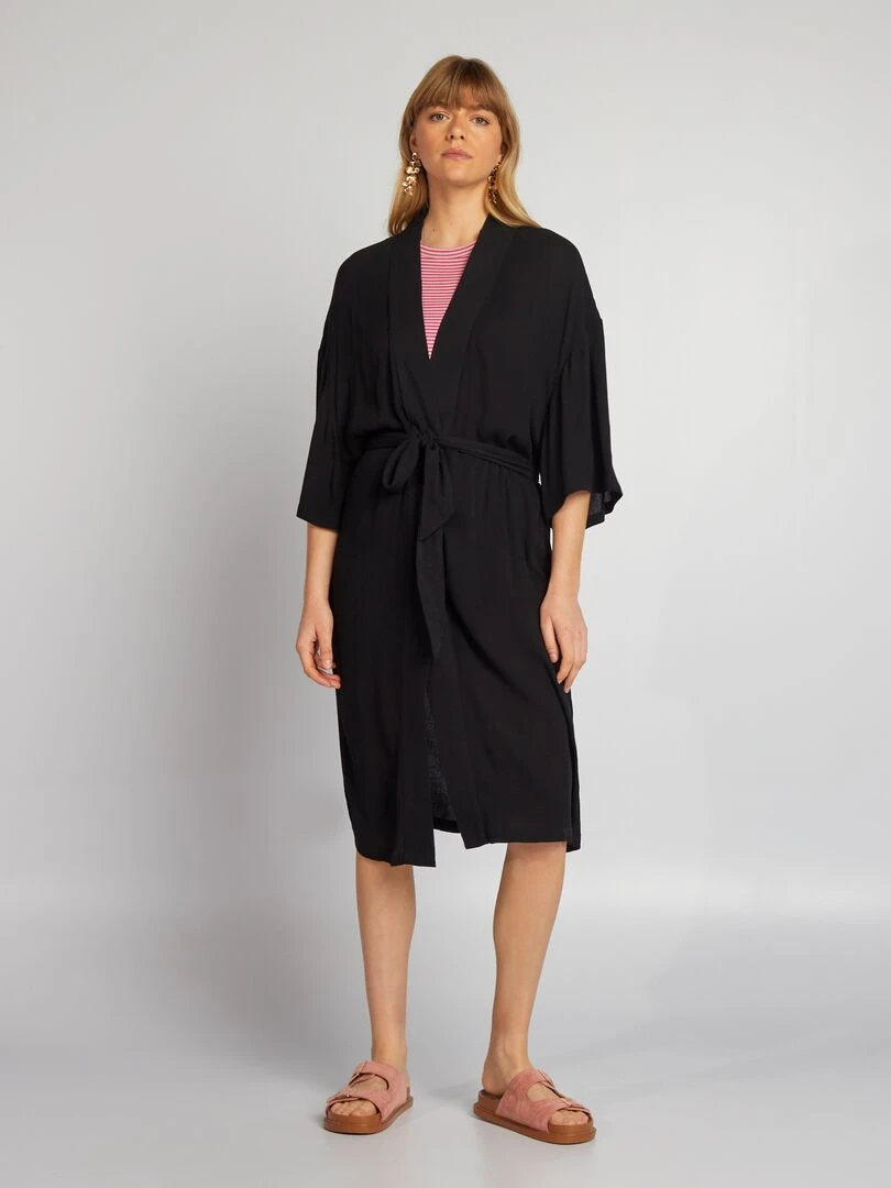 Kimono imprimé à ceinture   noir