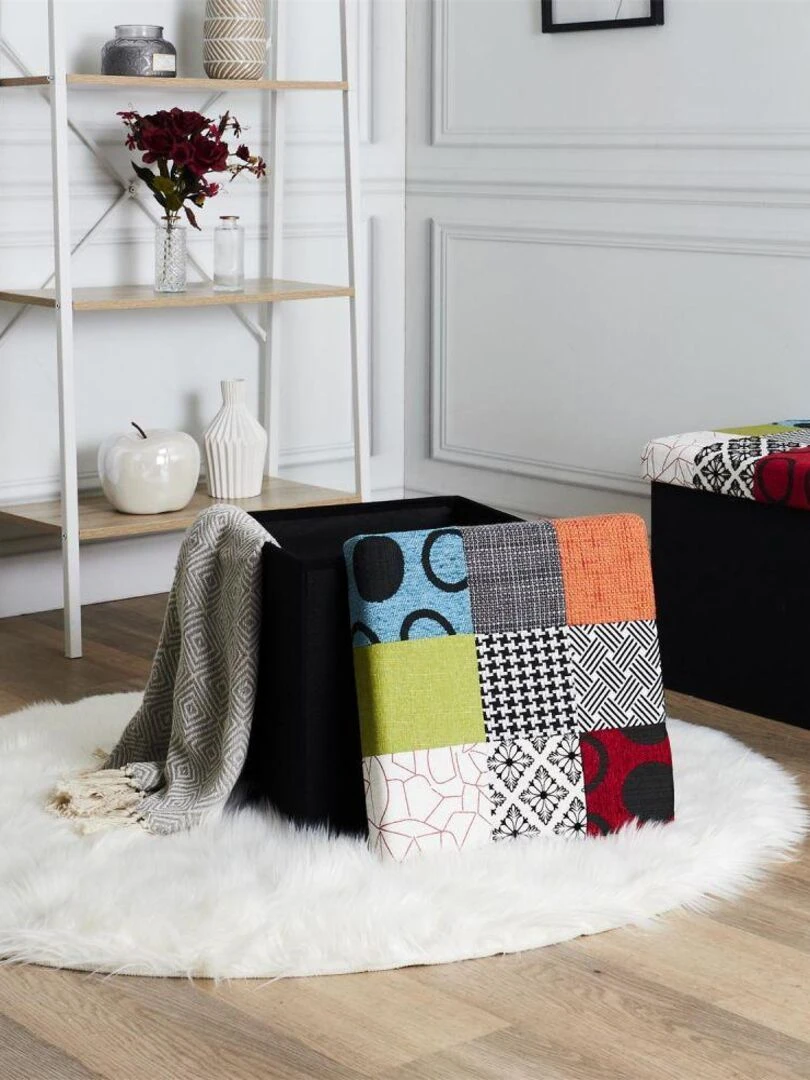 Pouf pliable coffre de rangement Patchwork   Multicolore