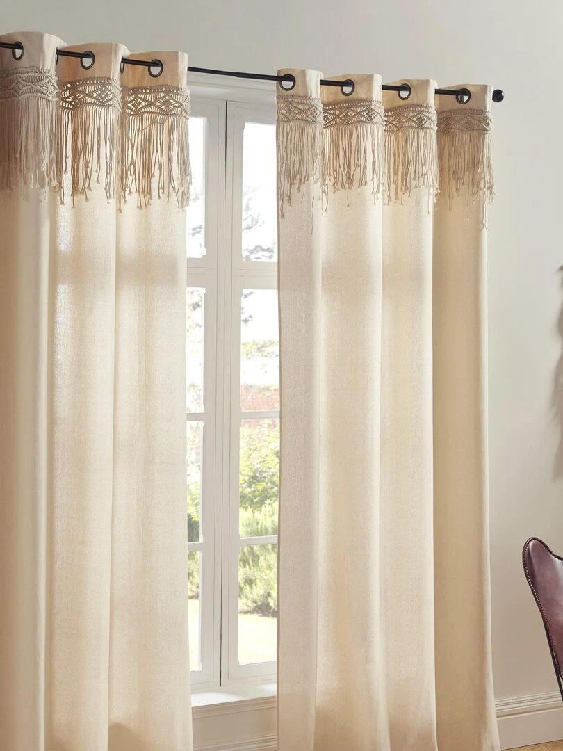 Rideau avec frise en macramé Beige