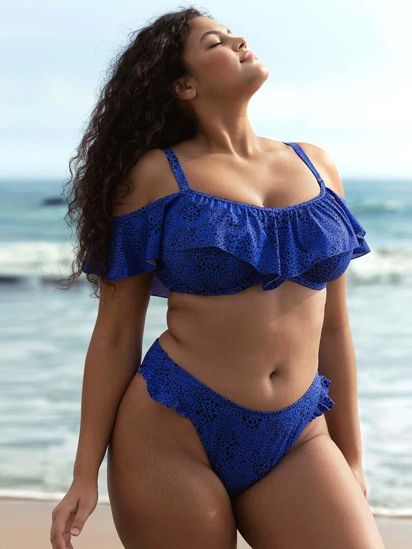 Haut de maillot de bain à volants Pebble cove   Bleu