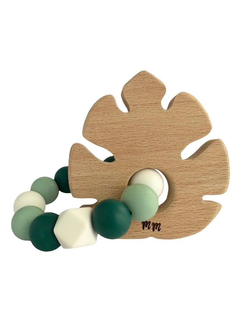 Hochet feuille bois et silicone   Vert
