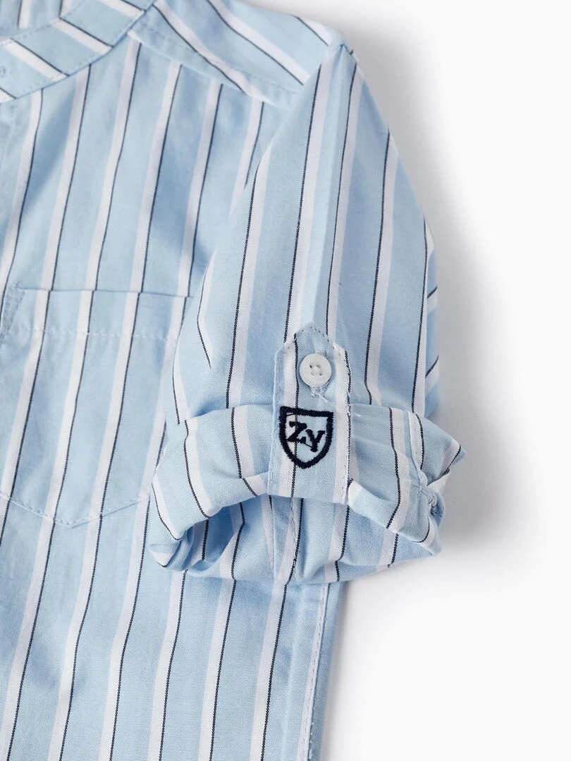 Chemise en coton à rayures pour bébé garçon manches longues CÉRÉMONIE   Bleu clair