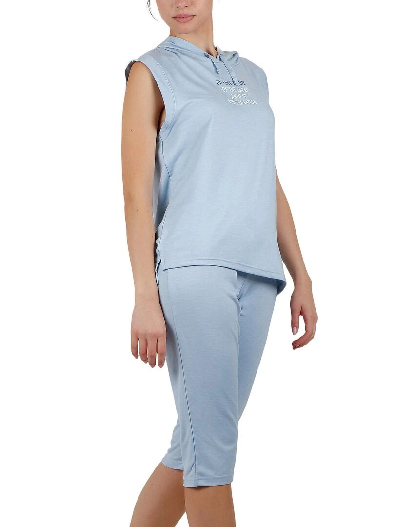 Tenue d'intérieur pyjama leggings débardeur à capuche The Silence   Bleu