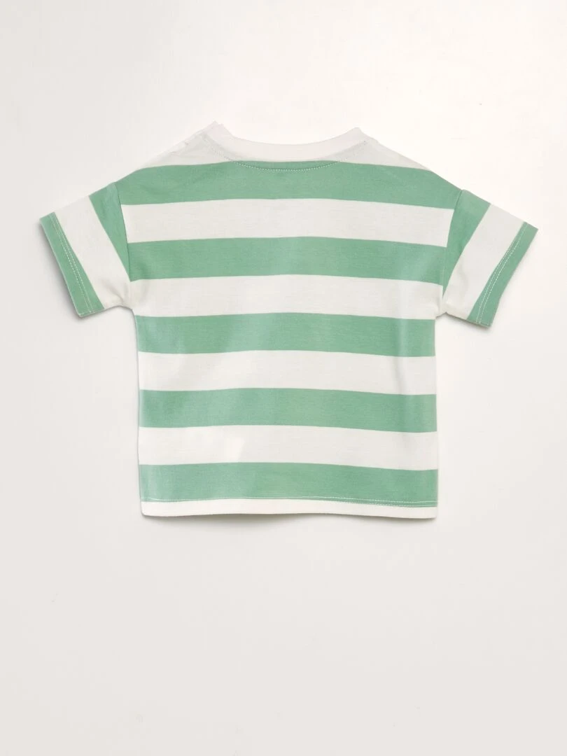 T shirt rayé à pression au col   Vert
