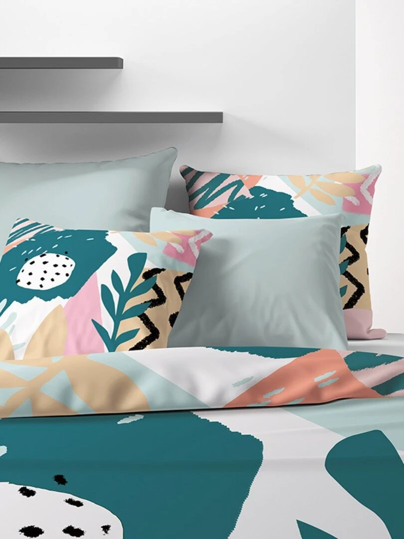 Housse de couette 240x220 Emilia + 2 taies 100% coton 57 fils Bleu