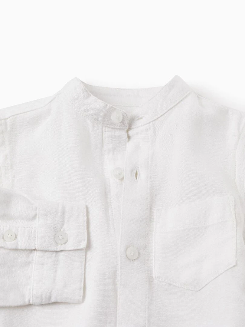 Chemise à manches longues en lin pour bébé garçon manches longues CÉRÉMONIE   Blanc
