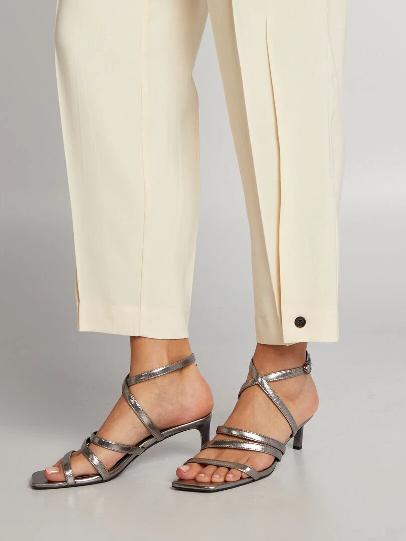 Pantalon droit à taille haute   Crème