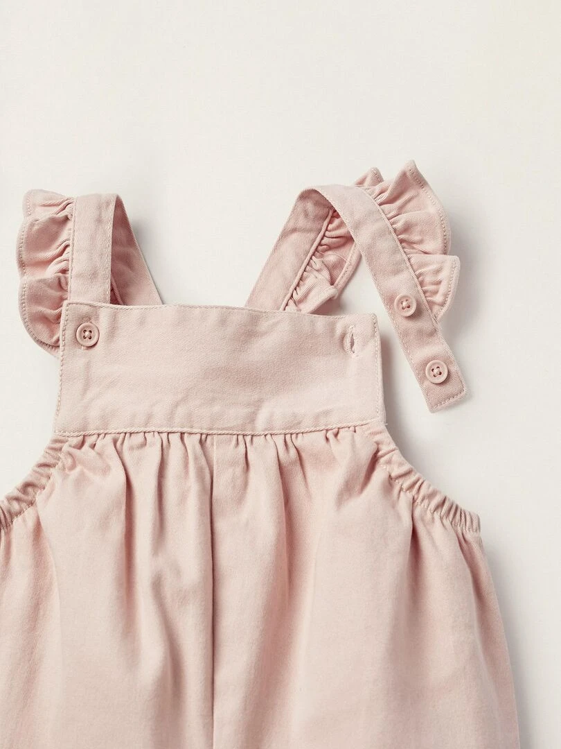 Combinaison en sergé avec volants pour nouveau né  ATLANTIC COMPANY   Rose clair