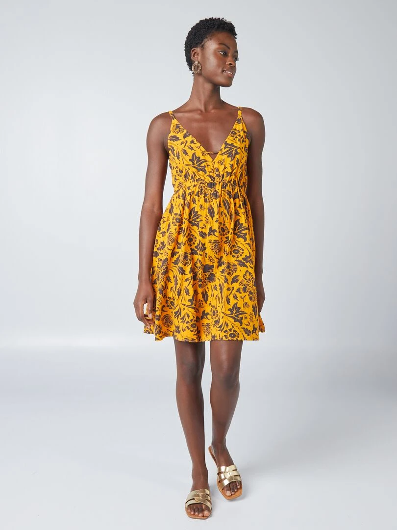 Robe courte imprimée à fines bretelles   Orange