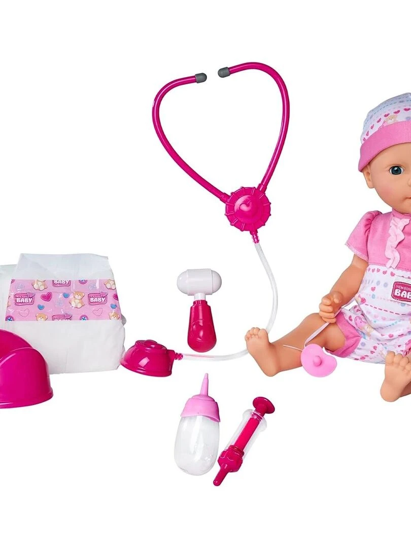 New Born Baby avec accessoires de docteur Poupée en vinyle avec fonction boire et mouiller N/A