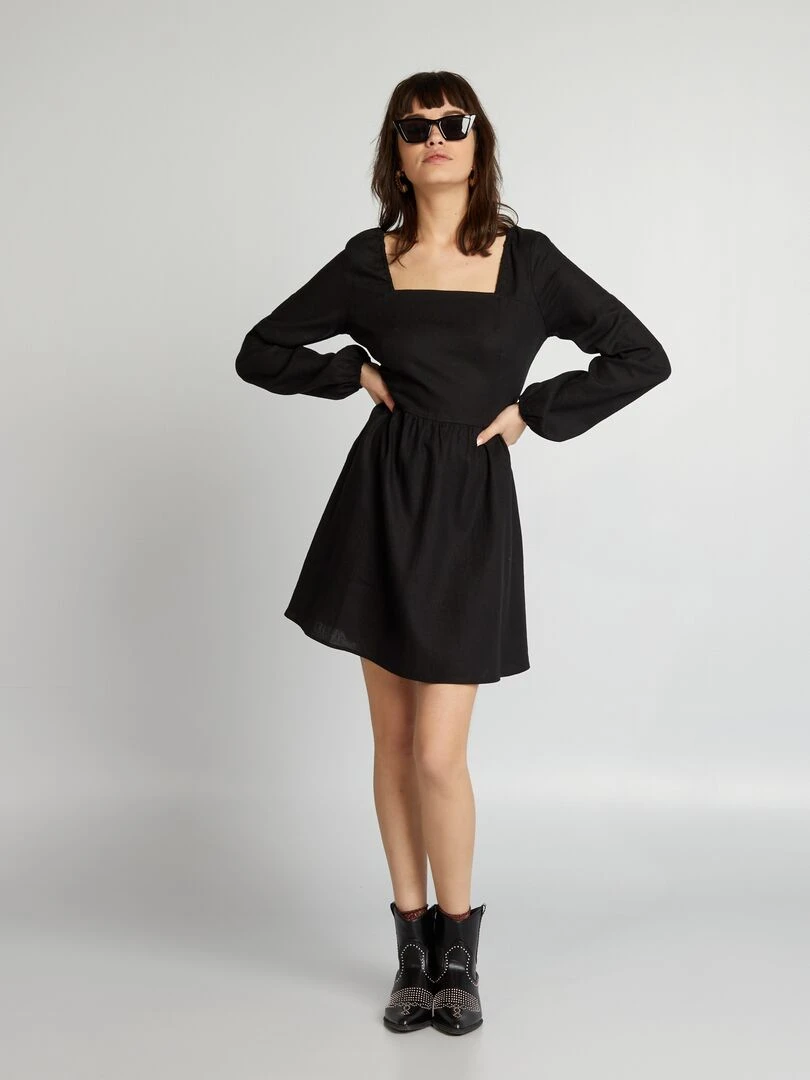 Robe courte en lin noir