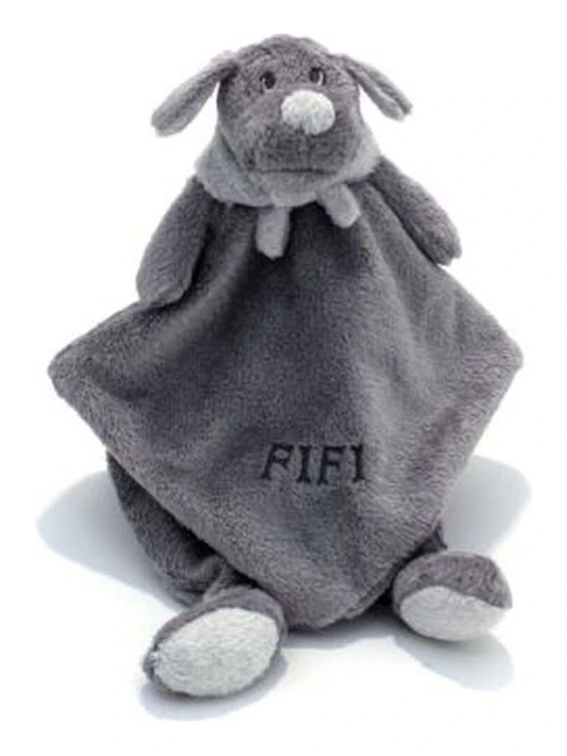 doudou Dimpel Chien Gris Fonce Foulard Gris Clair Fifi Plat Gris