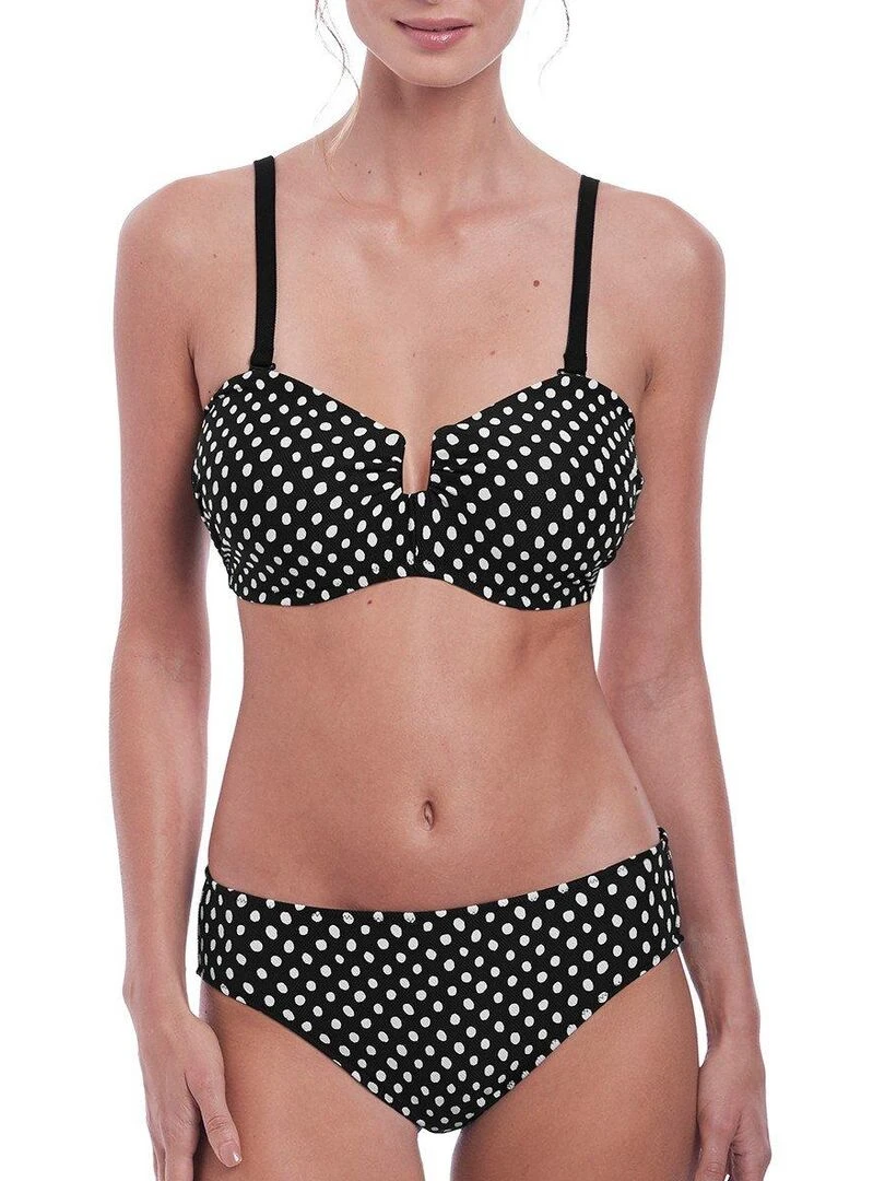 Haut de maillot de bain bandeau à pois Santa Monica   Noir