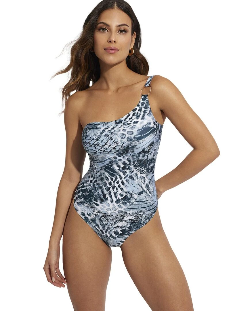 Maillot de bain une pièce armaturé asymétrique Zanzibar Bleu