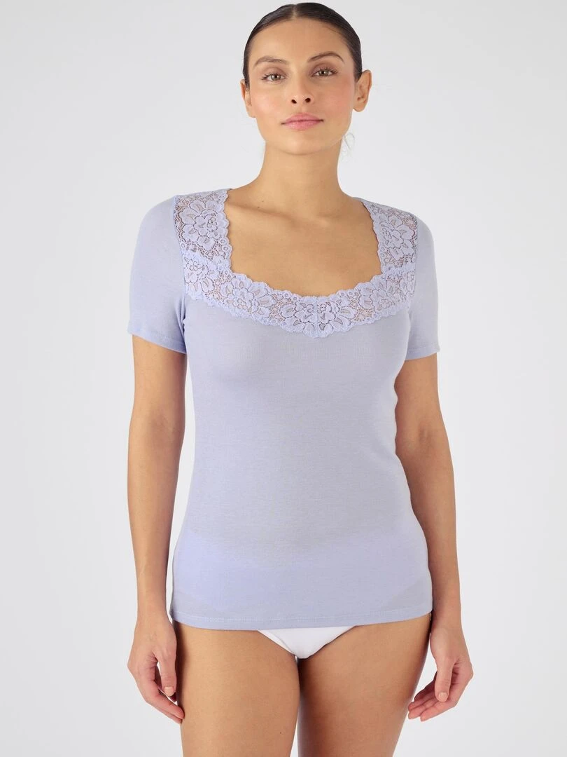 T shirt manches courtes Douceur soyeuse Thermolactyl Damart Bleu lavande