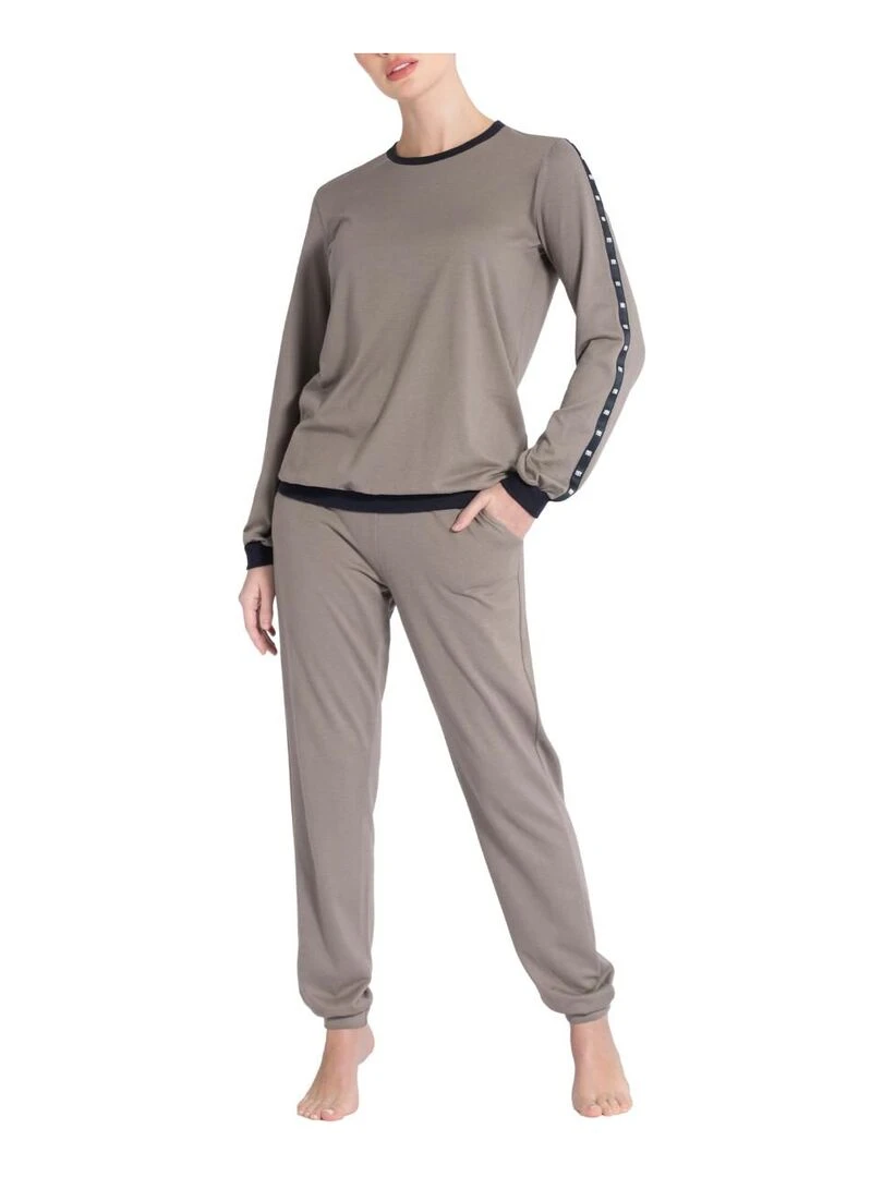 Pyjama en coton et modal avec finitions élastiques Reina Marron