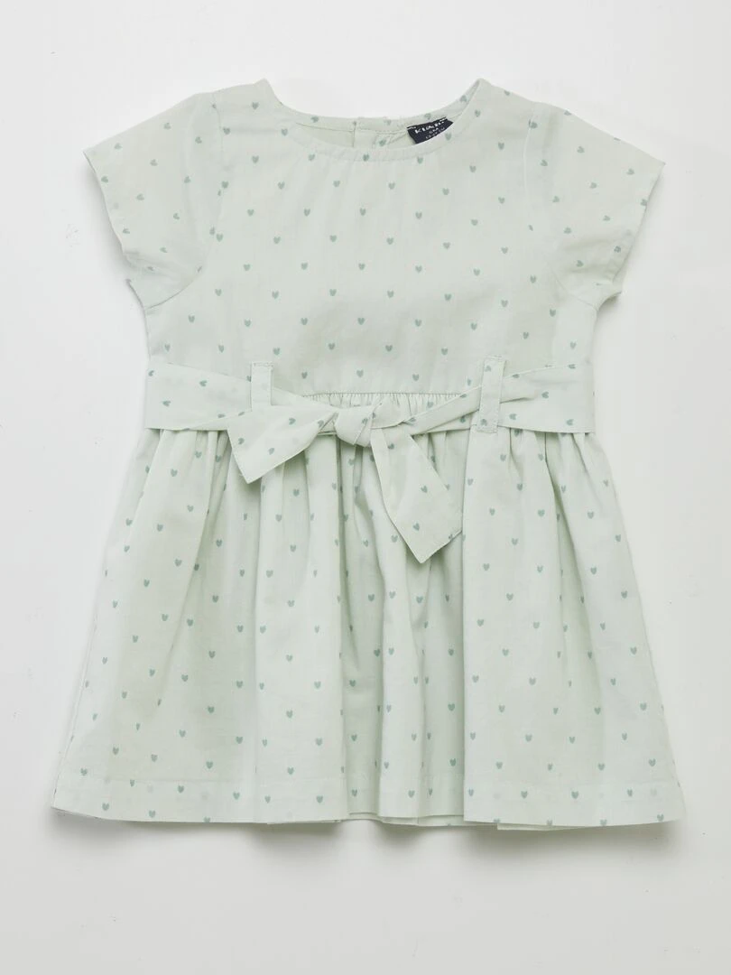 Robe à motifs avec ceinture à nouer Vert