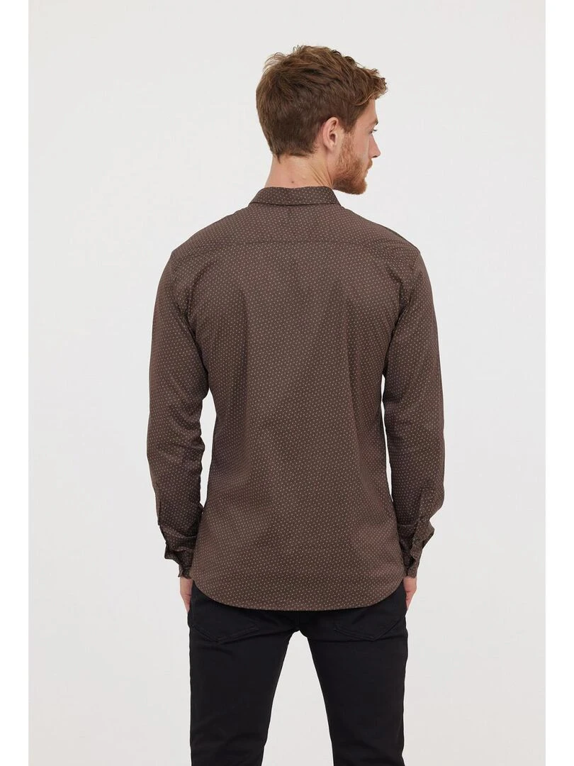 Lee Cooper   Chemise manches longues coton slim DUMY   Marron foncé
