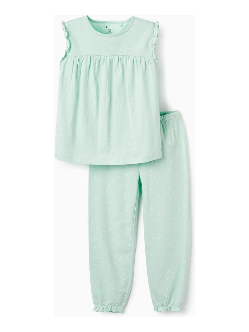 Pyjama en coton avec motif floral pour fille manches courtes BOUQUETS DES MIMOSAS Vert clair