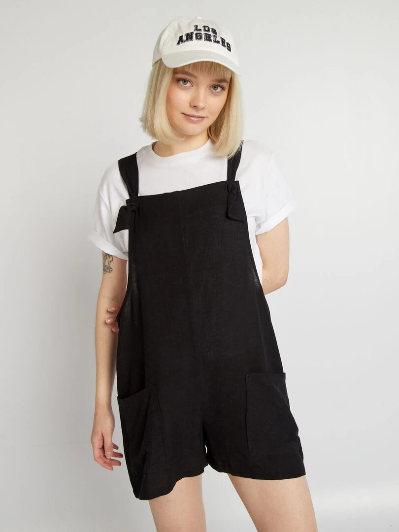 Combishort en lin noir