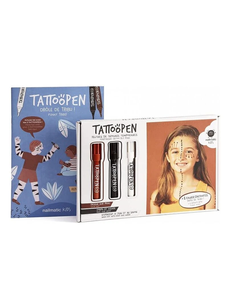 Coffret 3 tattoopen et son cahier d activites Drole de tribu N/A