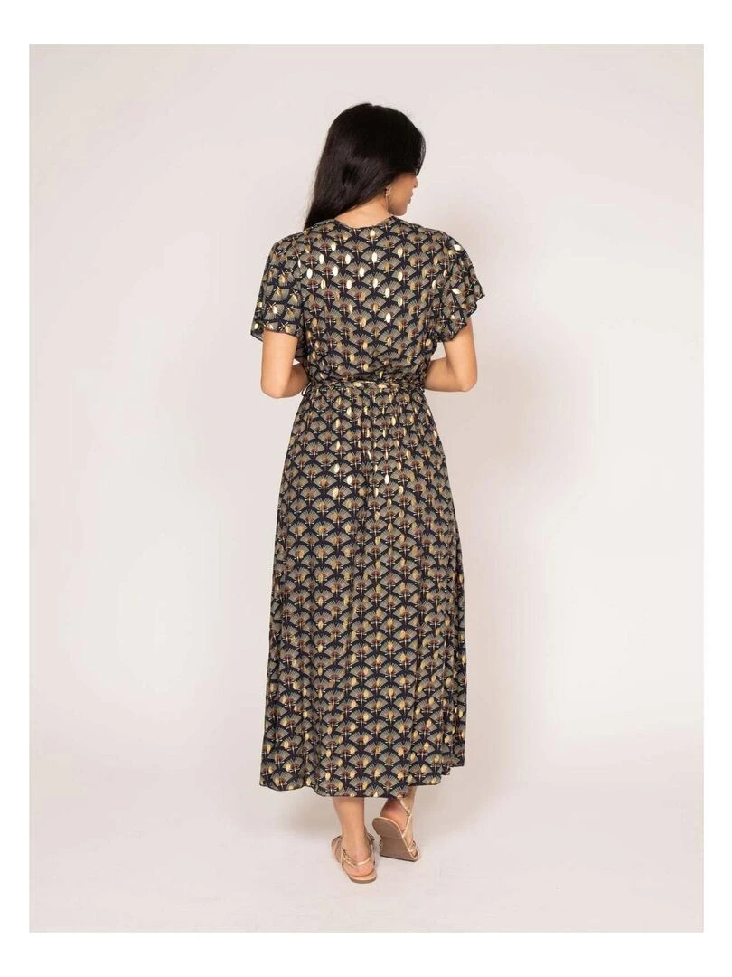 Robe longue motifs IRABO Bleu marine