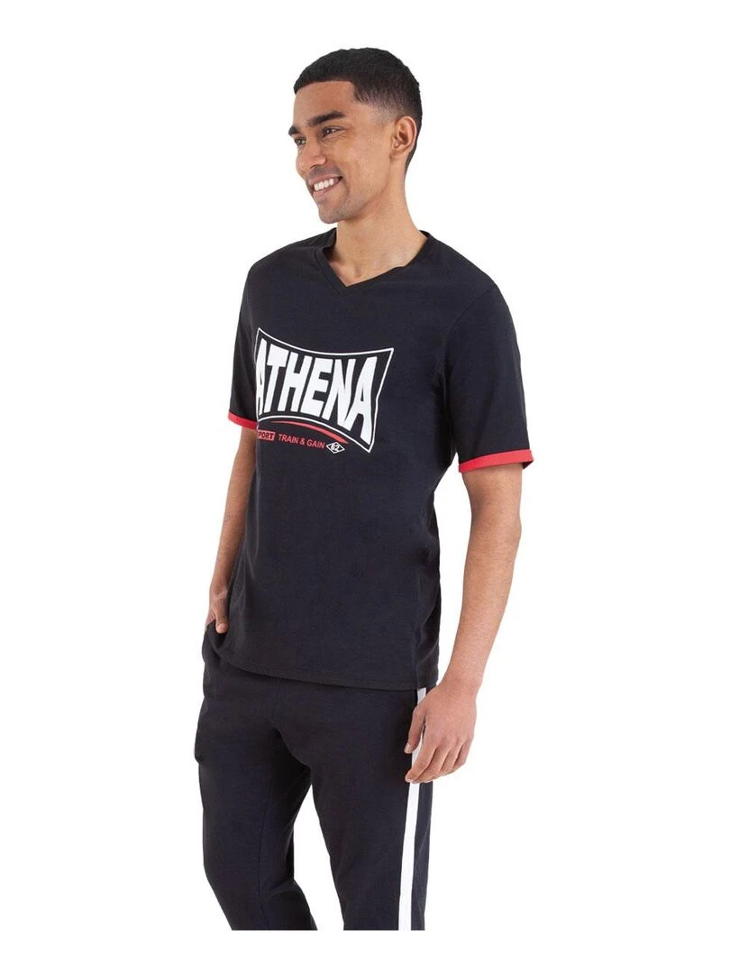 Pyjama long col v homme Homewear Noir Rouge
