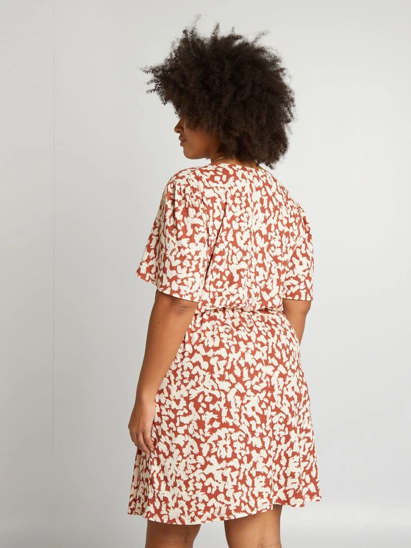 Robe portefeuille crêpée à motif   Orange