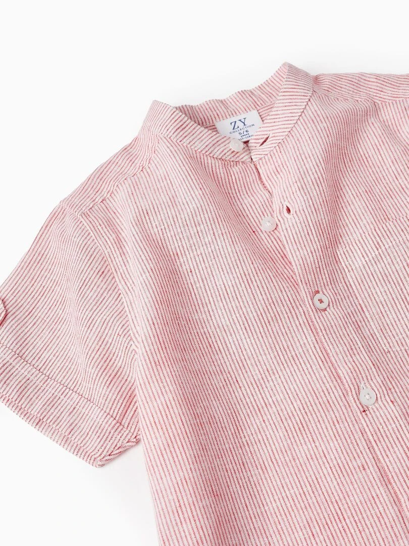 Chemise En Lin Et Coton Avec Col Mao Pour Garçon manches courtes PICASSO   Rouge