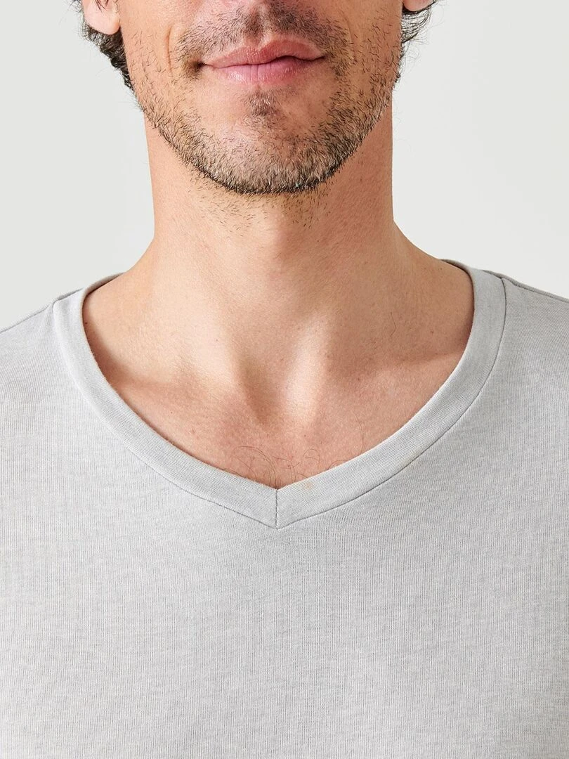 T shirt col V manches longues fine côte Thermolactyl Sensitive   Damart   Gris chiné