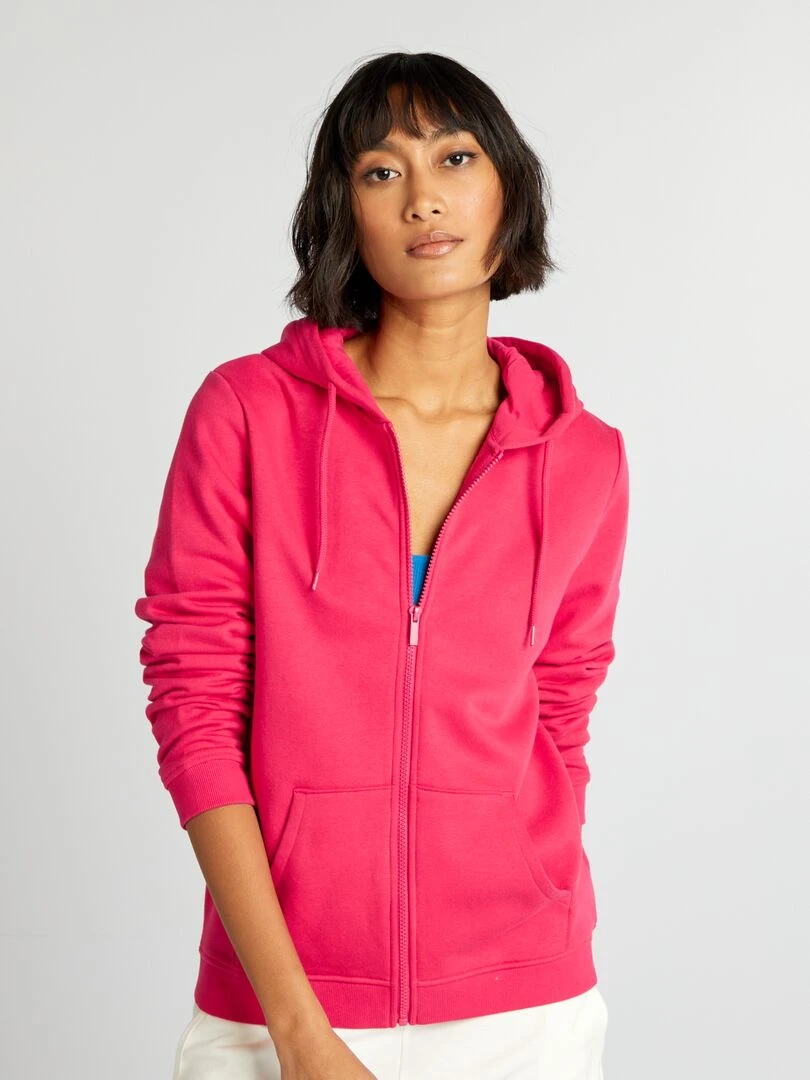 Sweat zippé à capuche Rose